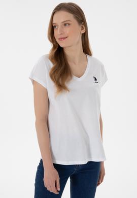 Kadın Beyaz V Yaka Basic Tişört - 50305825008