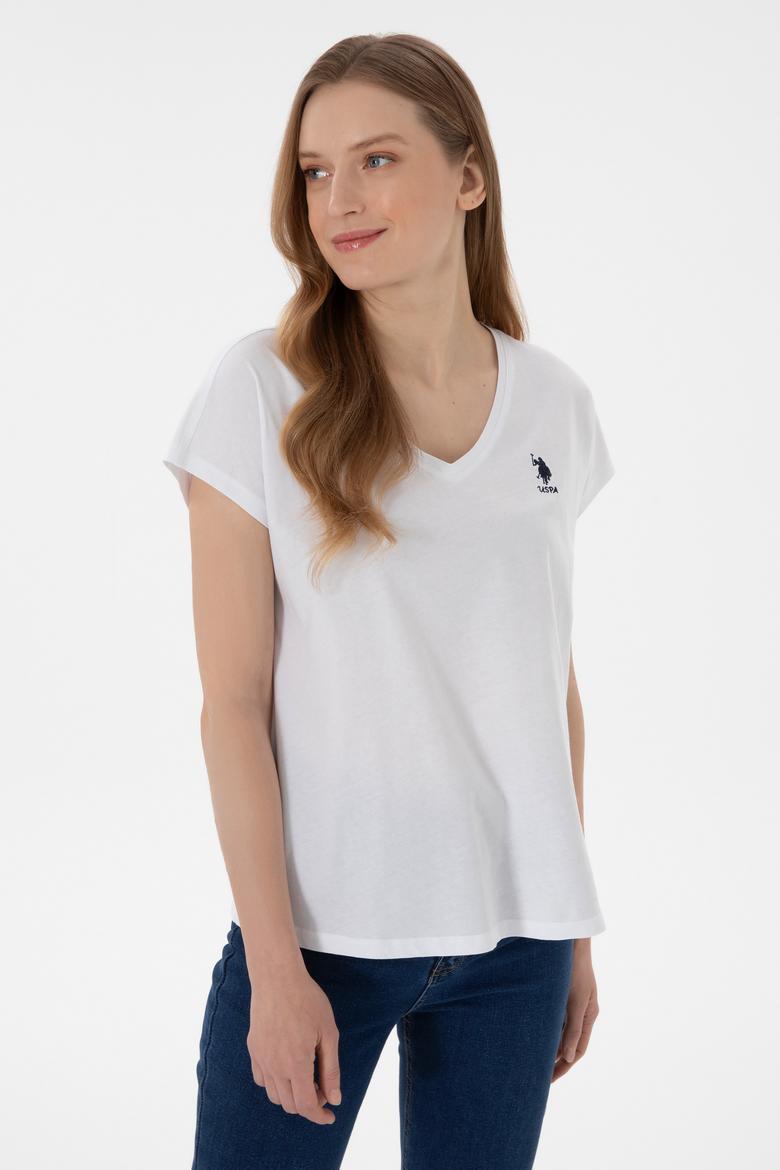 Kadın Beyaz V Yaka Basic Tişört - 50305825008