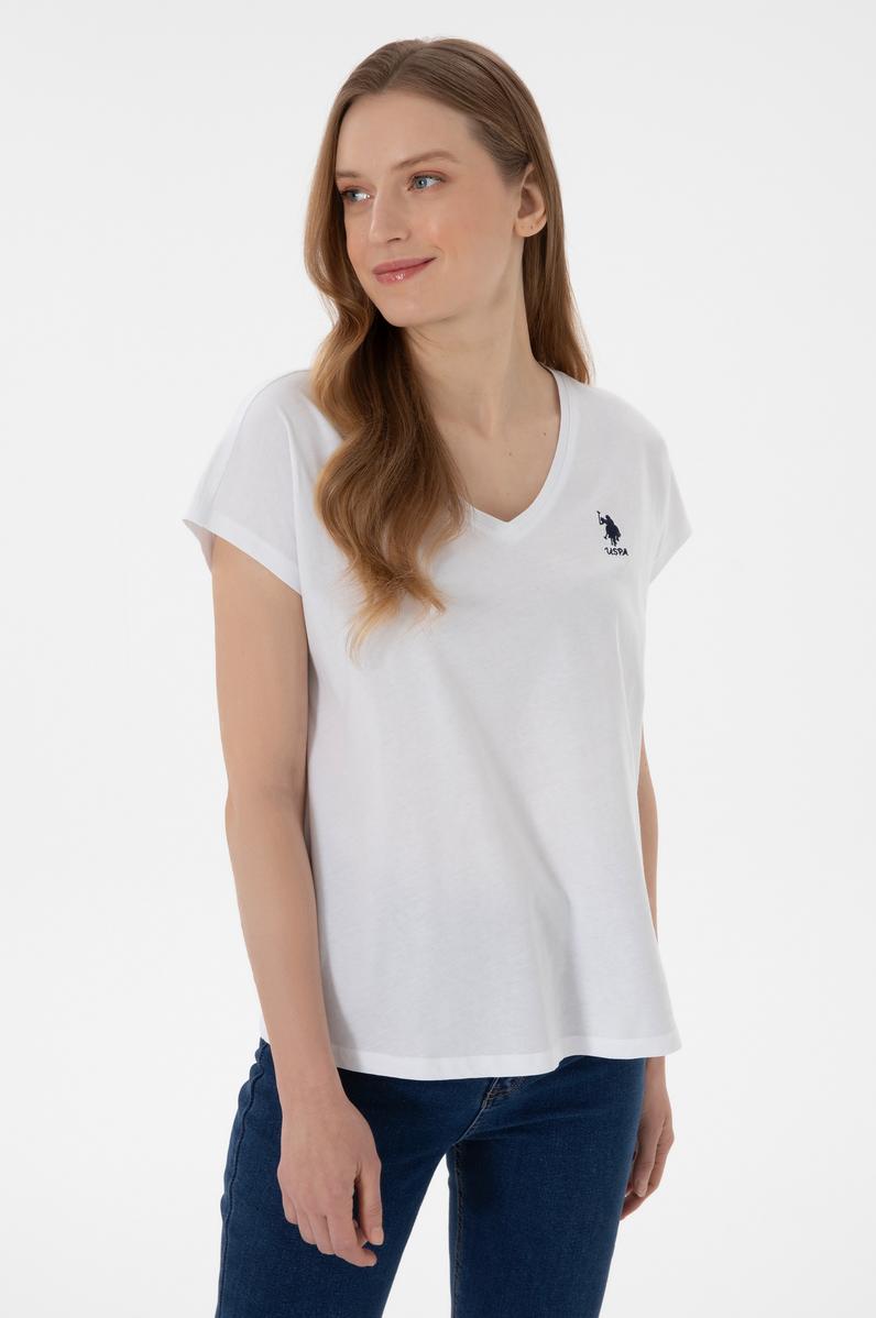 Kadın Beyaz V Yaka Basic Tişört