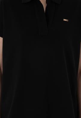 Kadın Siyah Basic Polo Yaka Tişört - 50305700015