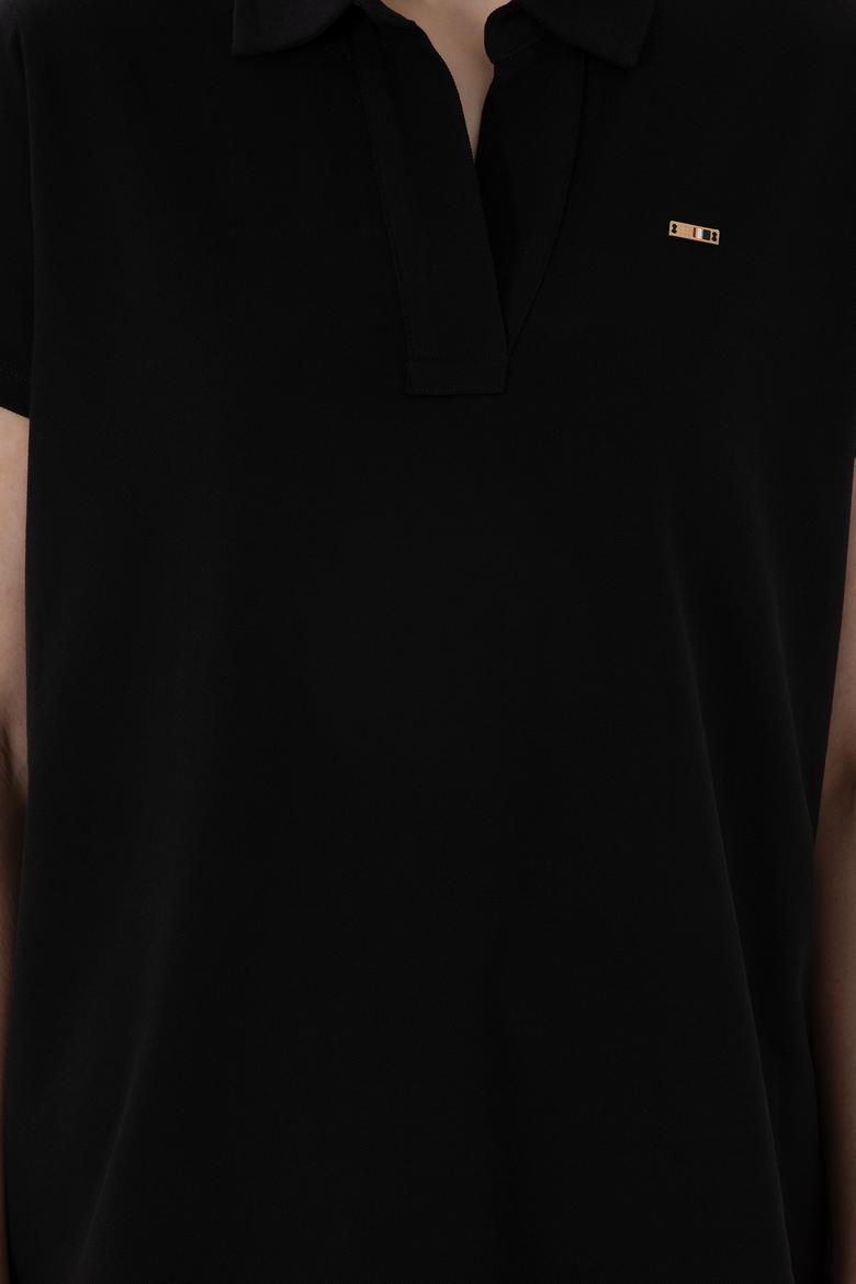 Kadın Siyah Basic Polo Yaka Tişört - 50305700015