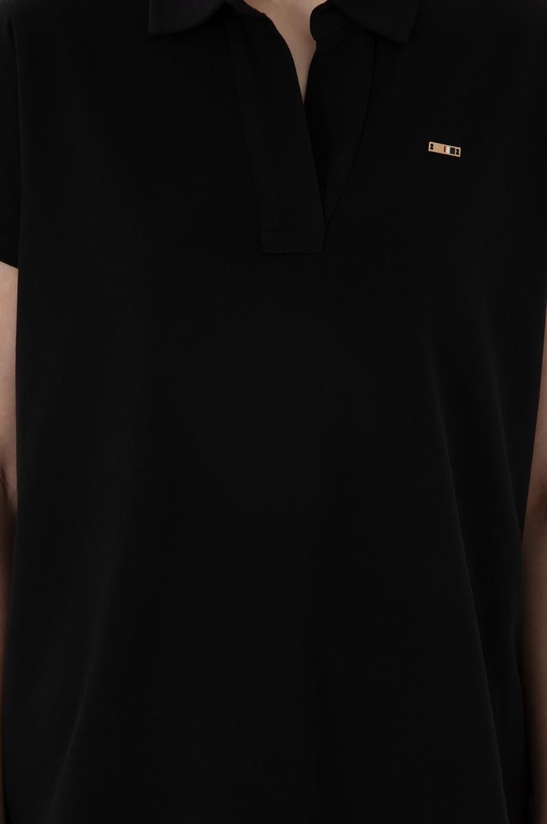 Kadın Siyah Basic Polo Yaka Tişört