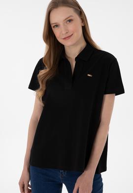 Kadın Siyah Basic Polo Yaka Tişört - 50305700015