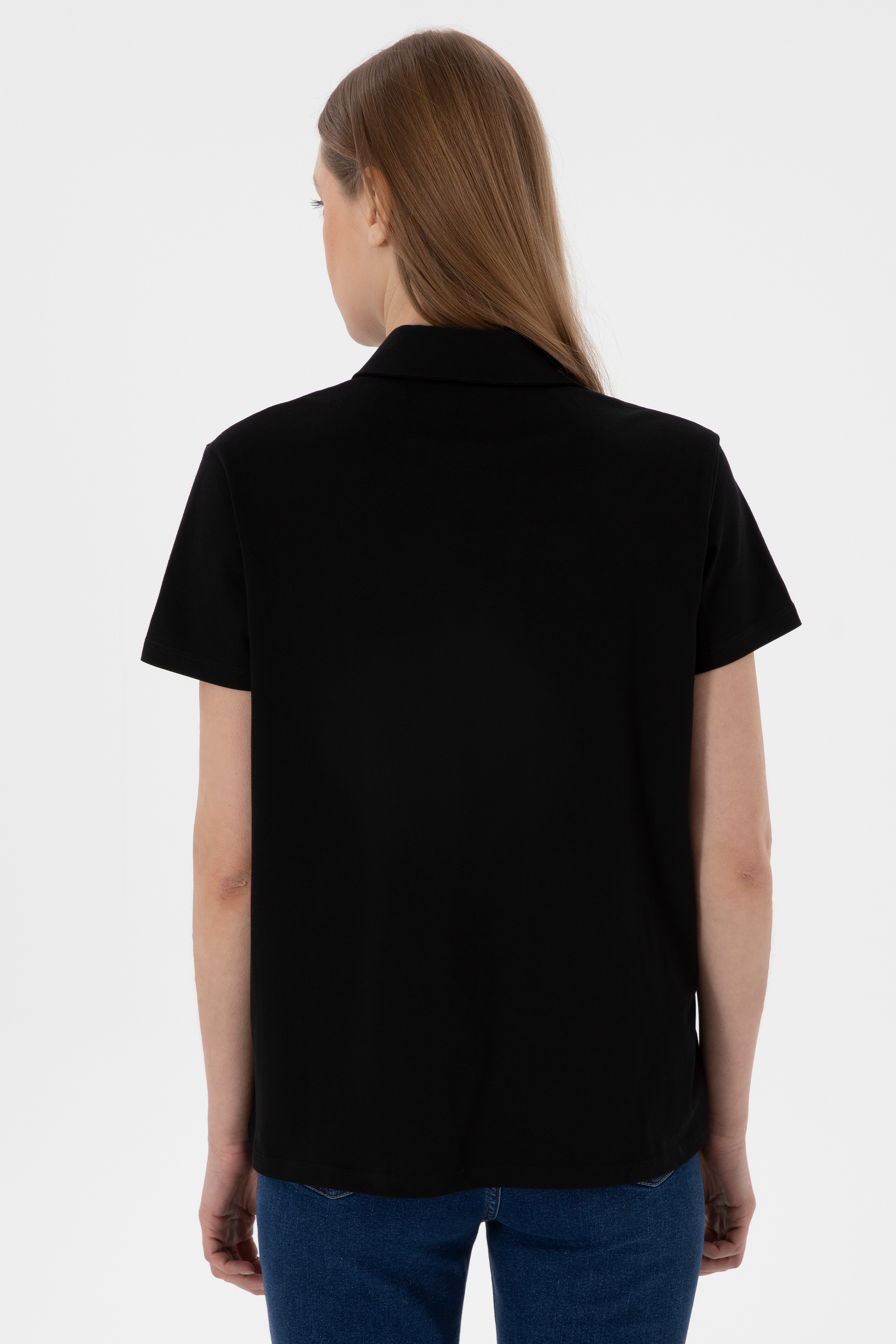 Kadın Siyah Basic Polo Yaka Tişört