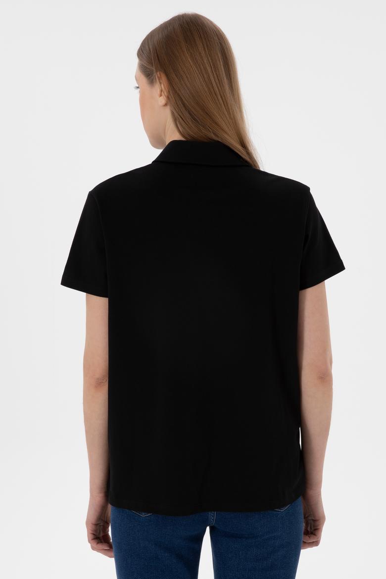 Kadın Siyah Basic Polo Yaka Tişört - 50305700015