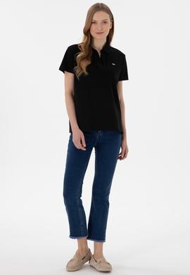 Kadın Siyah Basic Polo Yaka Tişört - 50305700015