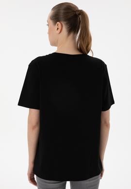 Kadın Siyah Bisiklet Yaka Basic Tişört - 50300850049