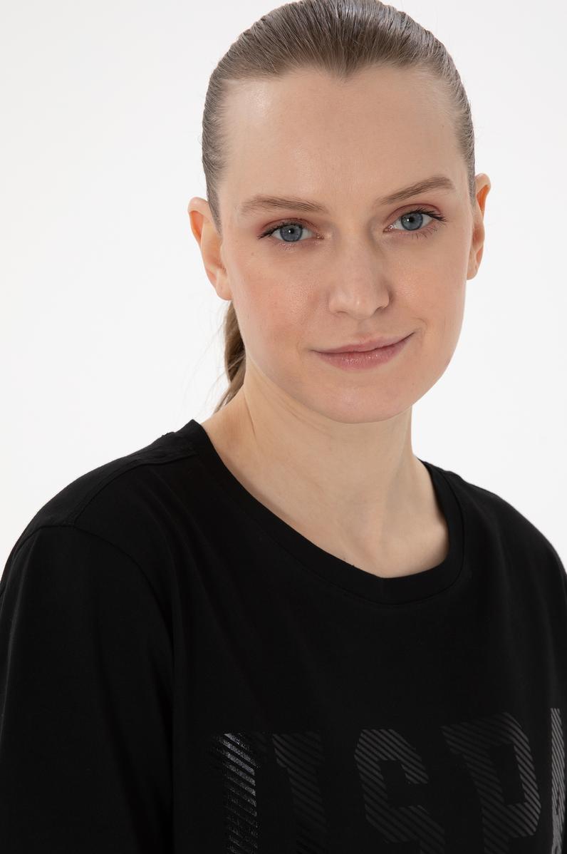 Kadın Siyah Bisiklet Yaka Basic Tişört