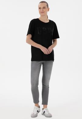 Kadın Siyah Bisiklet Yaka Basic Tişört - 50300850049