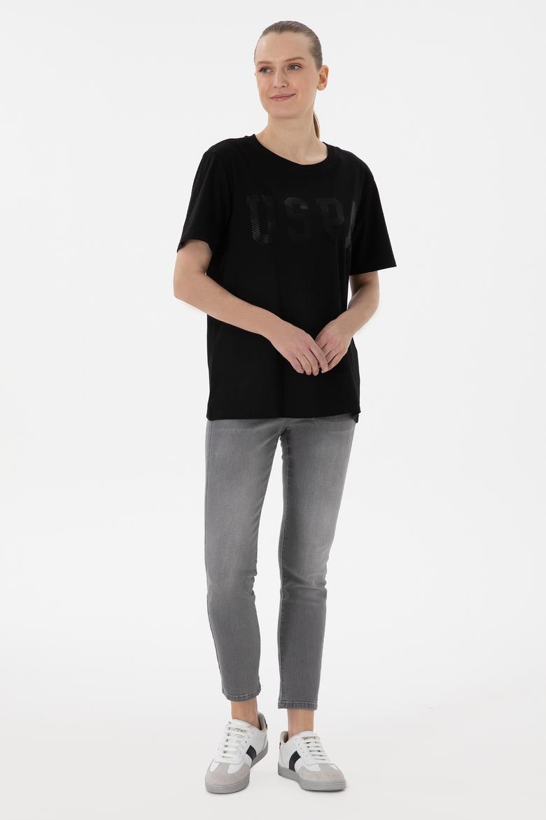 Kadın Siyah Bisiklet Yaka Basic Tişört - 50300850049