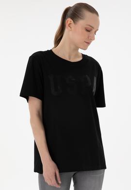 Kadın Siyah Bisiklet Yaka Basic Tişört - 50300850049