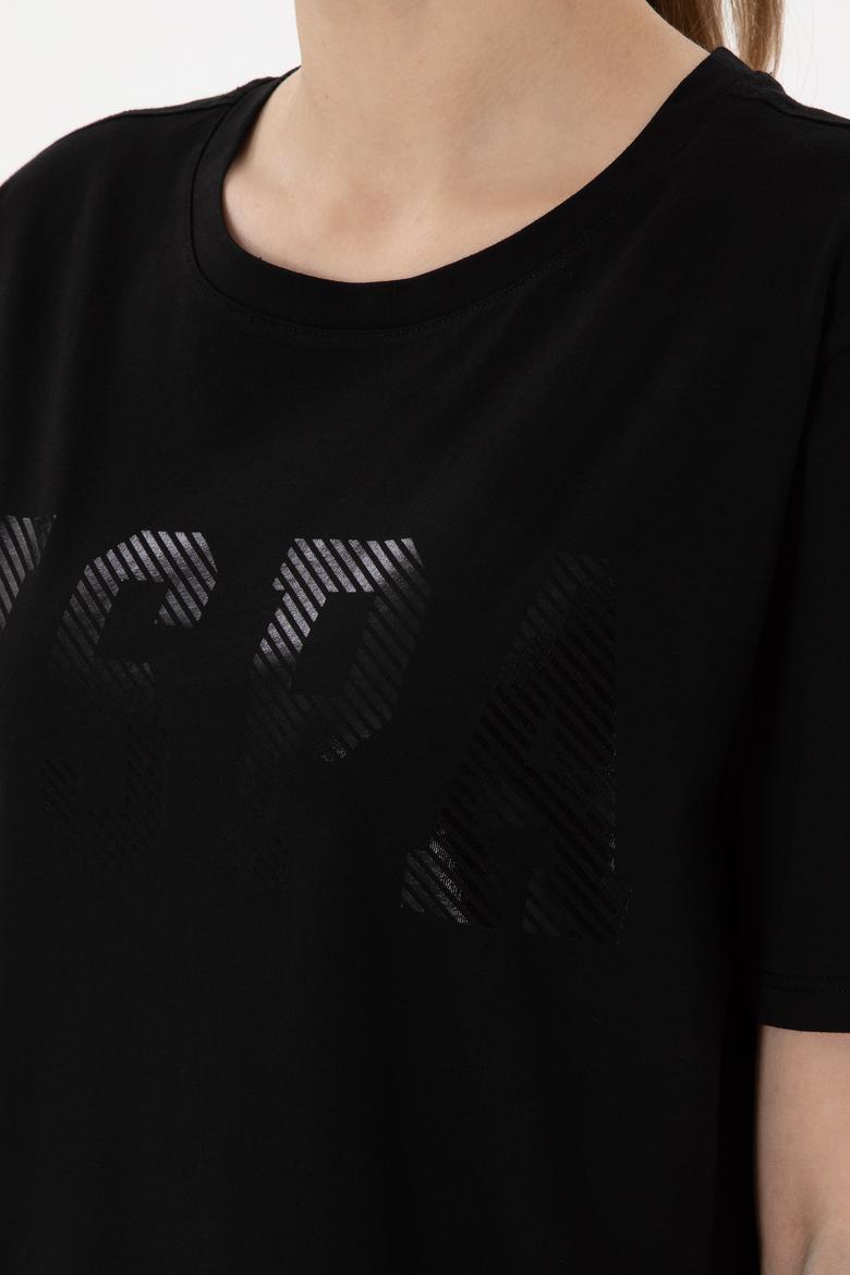 Kadın Siyah Bisiklet Yaka Basic Tişört - 50300850049