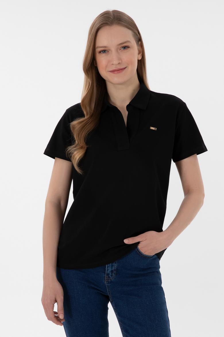Kadın Siyah Basic Polo Yaka Tişört