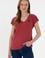 Kadın Vişne V Yaka Basic Tişört