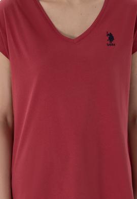 Kadın Vişne V Yaka Basic Tişört - 50305825097