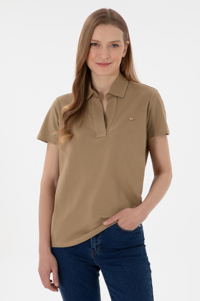 Kadın Haki Basic Polo Yaka Tişört