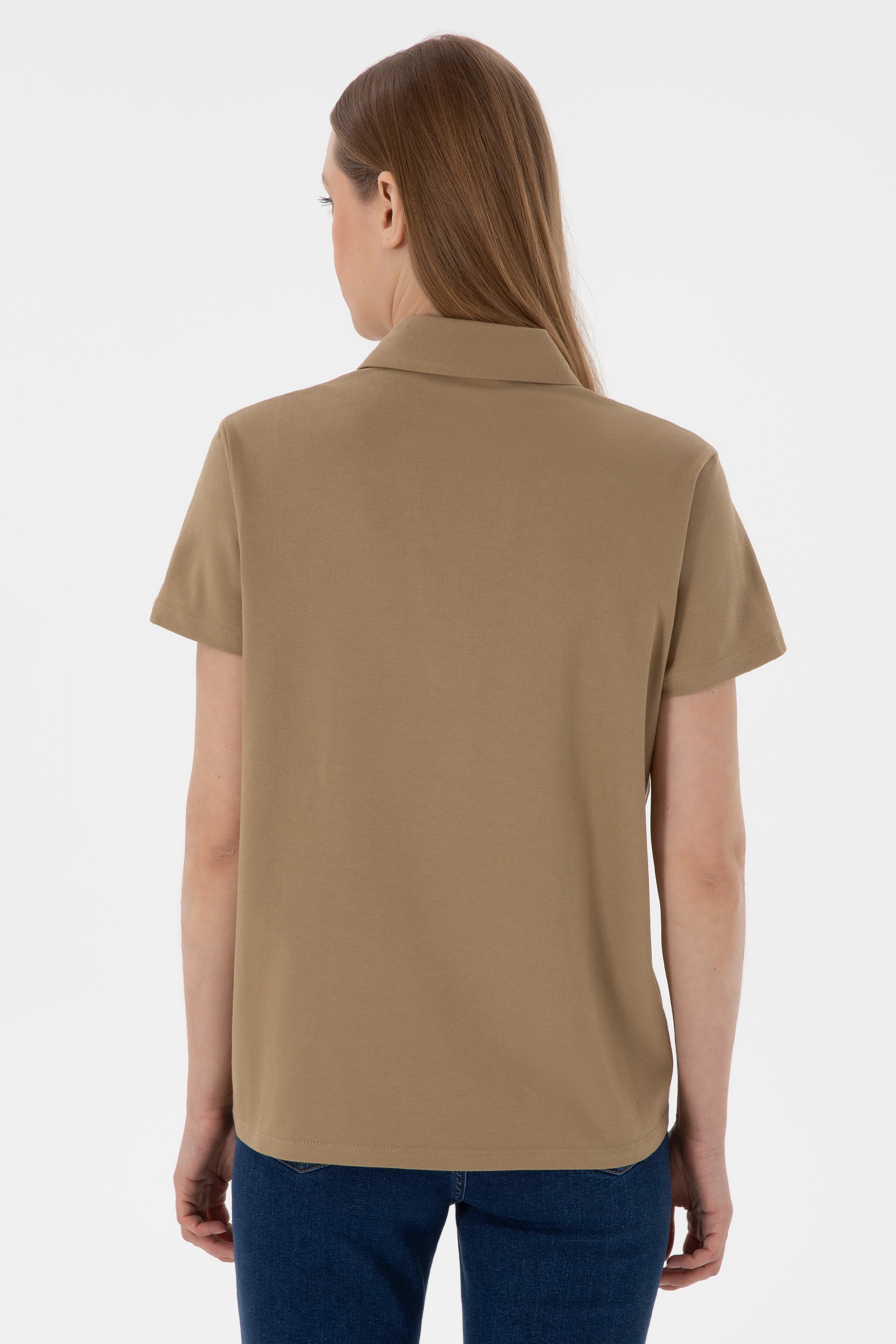 Kadın Haki Basic Polo Yaka Tişört