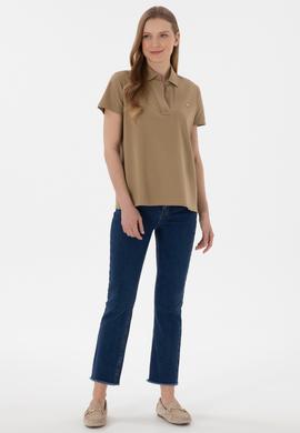Kadın Haki Basic Polo Yaka Tişört - 50305700027
