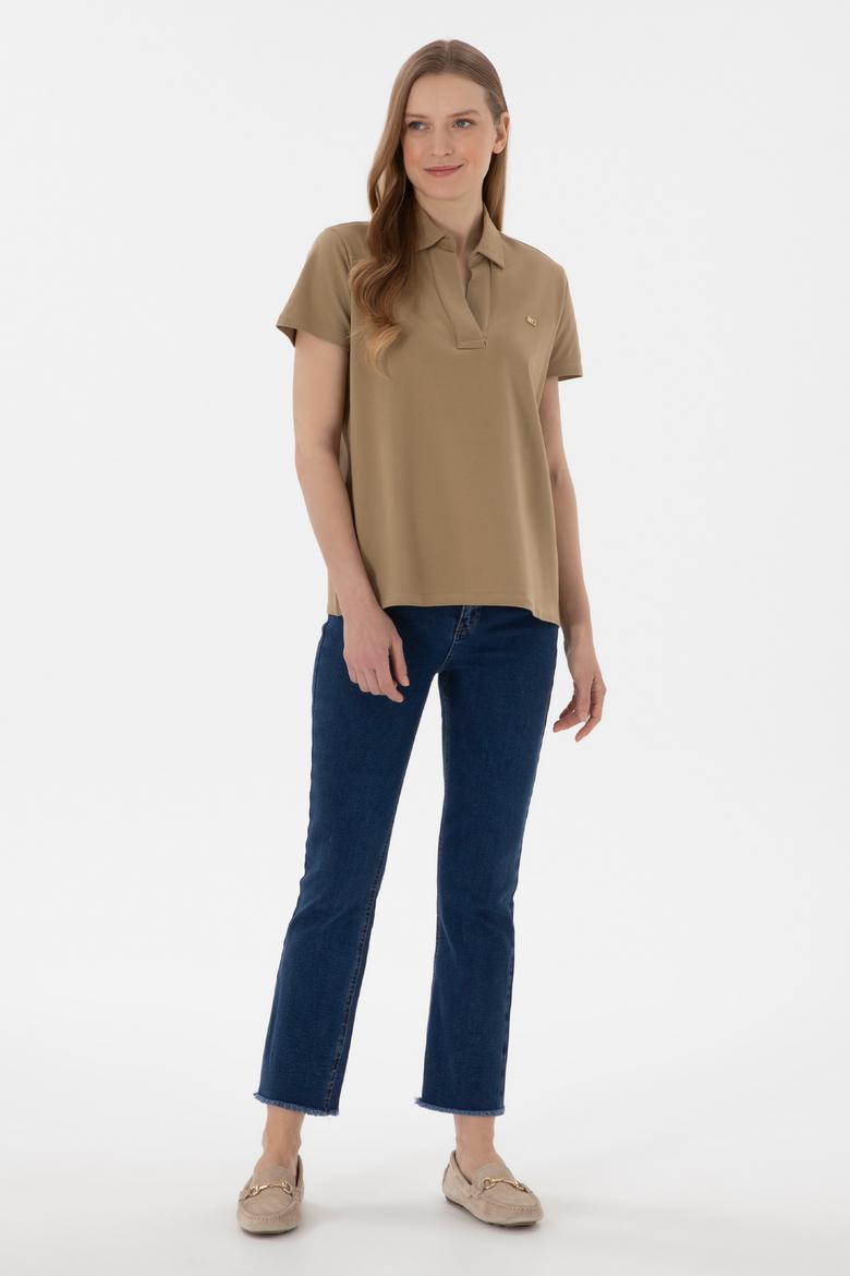 Kadın Haki Basic Polo Yaka Tişört - 50305700027