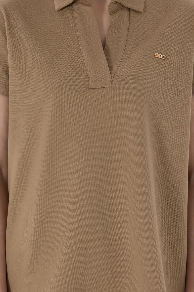 Kadın Haki Basic Polo Yaka Tişört - 50305700027