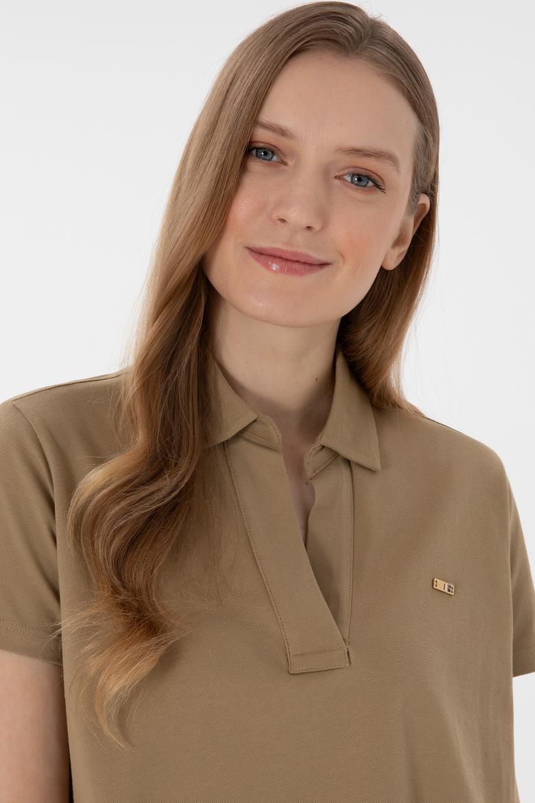 Kadın Haki Basic Polo Yaka Tişört - 50305700027