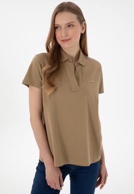 Kadın Haki Basic Polo Yaka Tişört - 50305700027