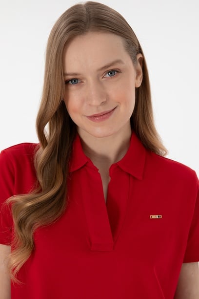 Kadın Kırmızı Basic Polo Yaka Tişört