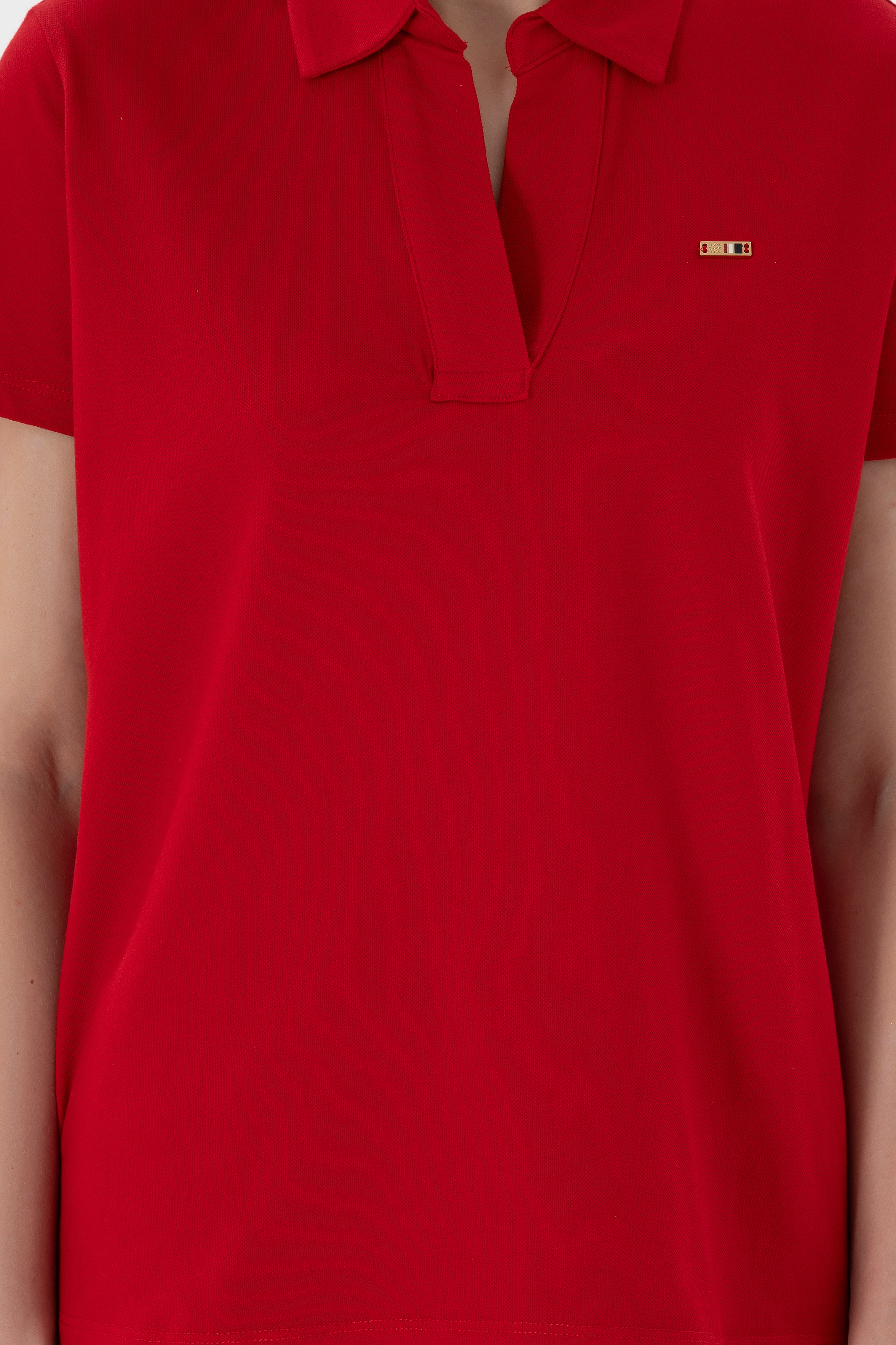 Kadın Kırmızı Basic Polo Yaka Tişört - Image 7