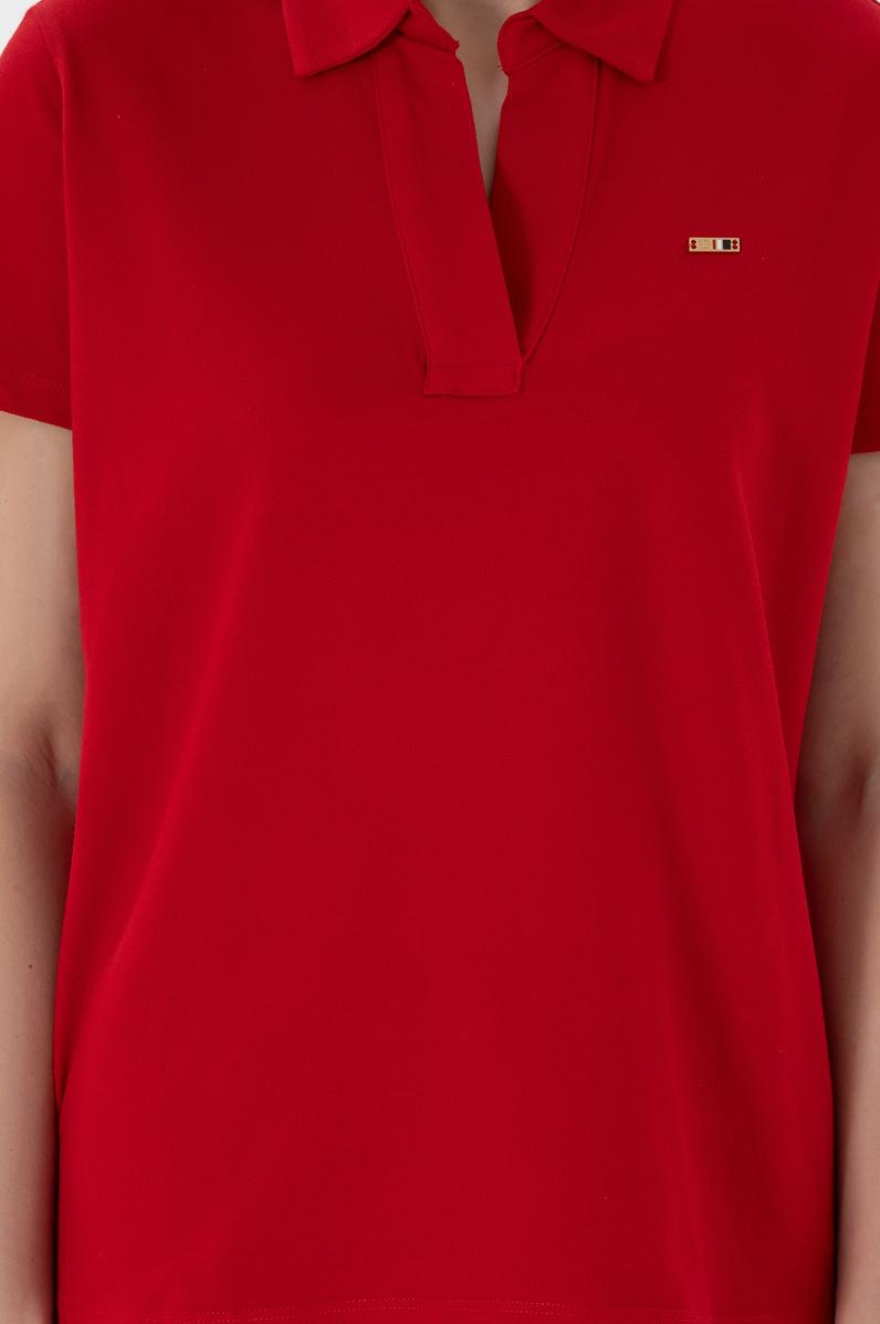 Kadın Kırmızı Basic Polo Yaka Tişört
