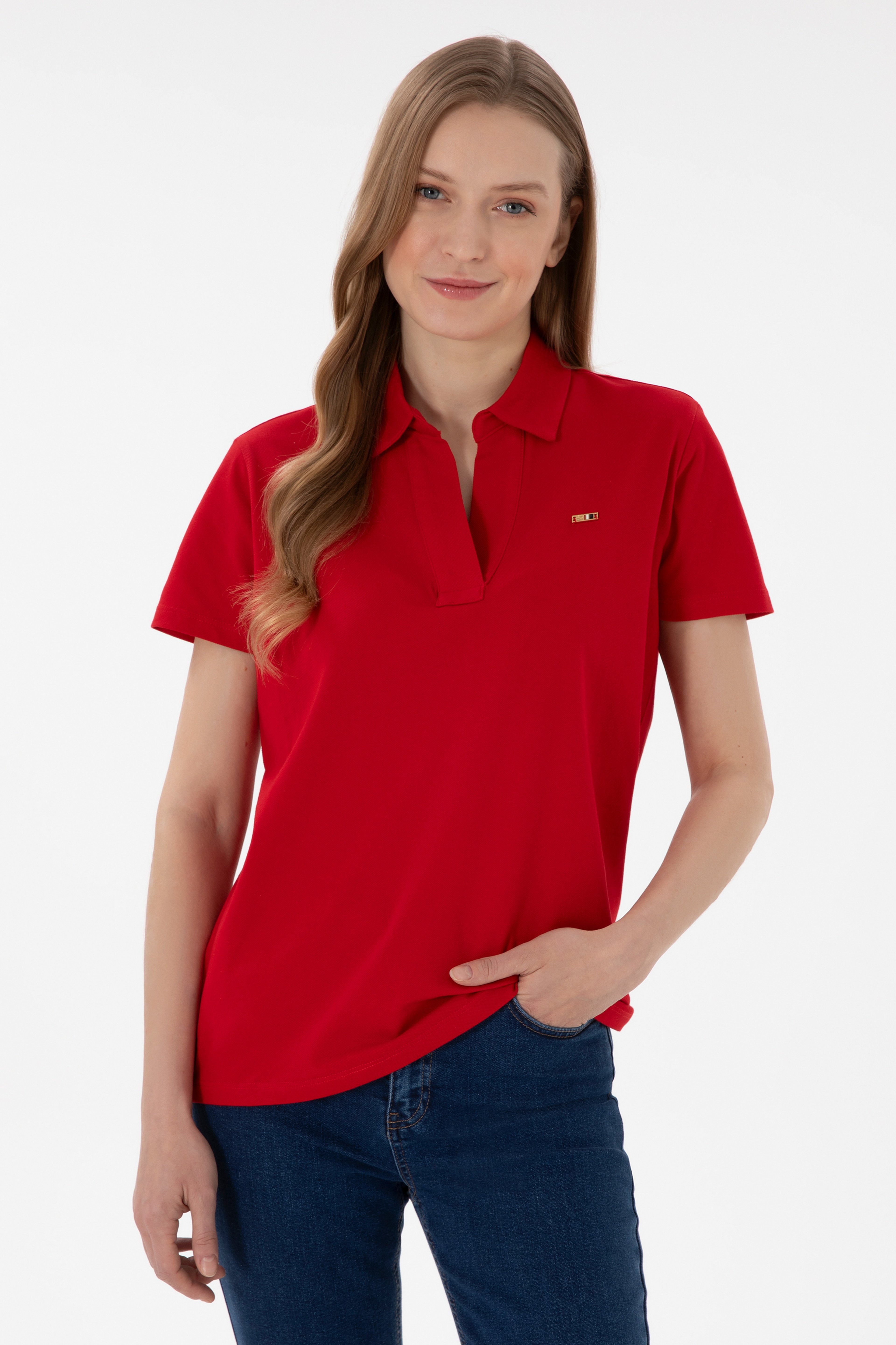 Kadın Kırmızı Basic Polo Yaka Tişört