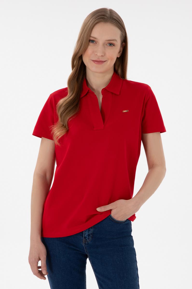Kadın Kırmızı Basic Polo Yaka Tişört