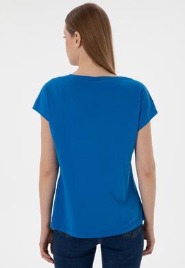 Kadın Kobalt Mavi V Yaka Basic Tişört - 50305825086