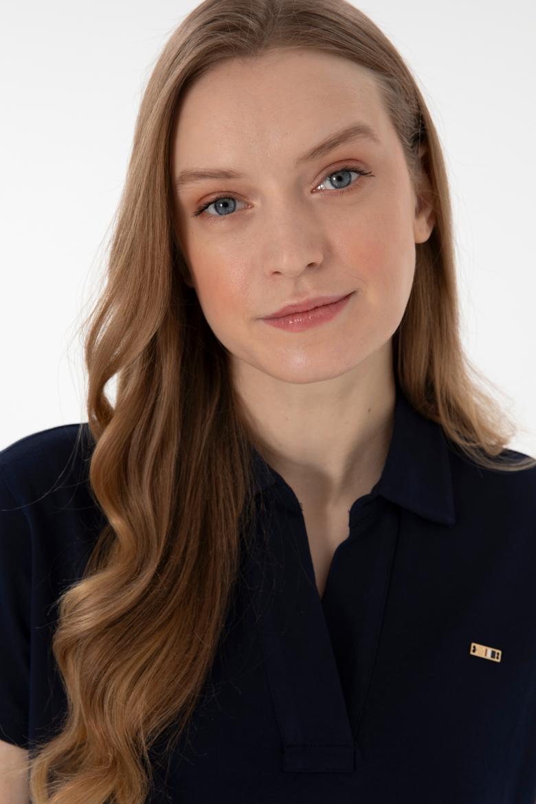 Kadın Lacivert Basic Polo Yaka Tişört - 50305700078