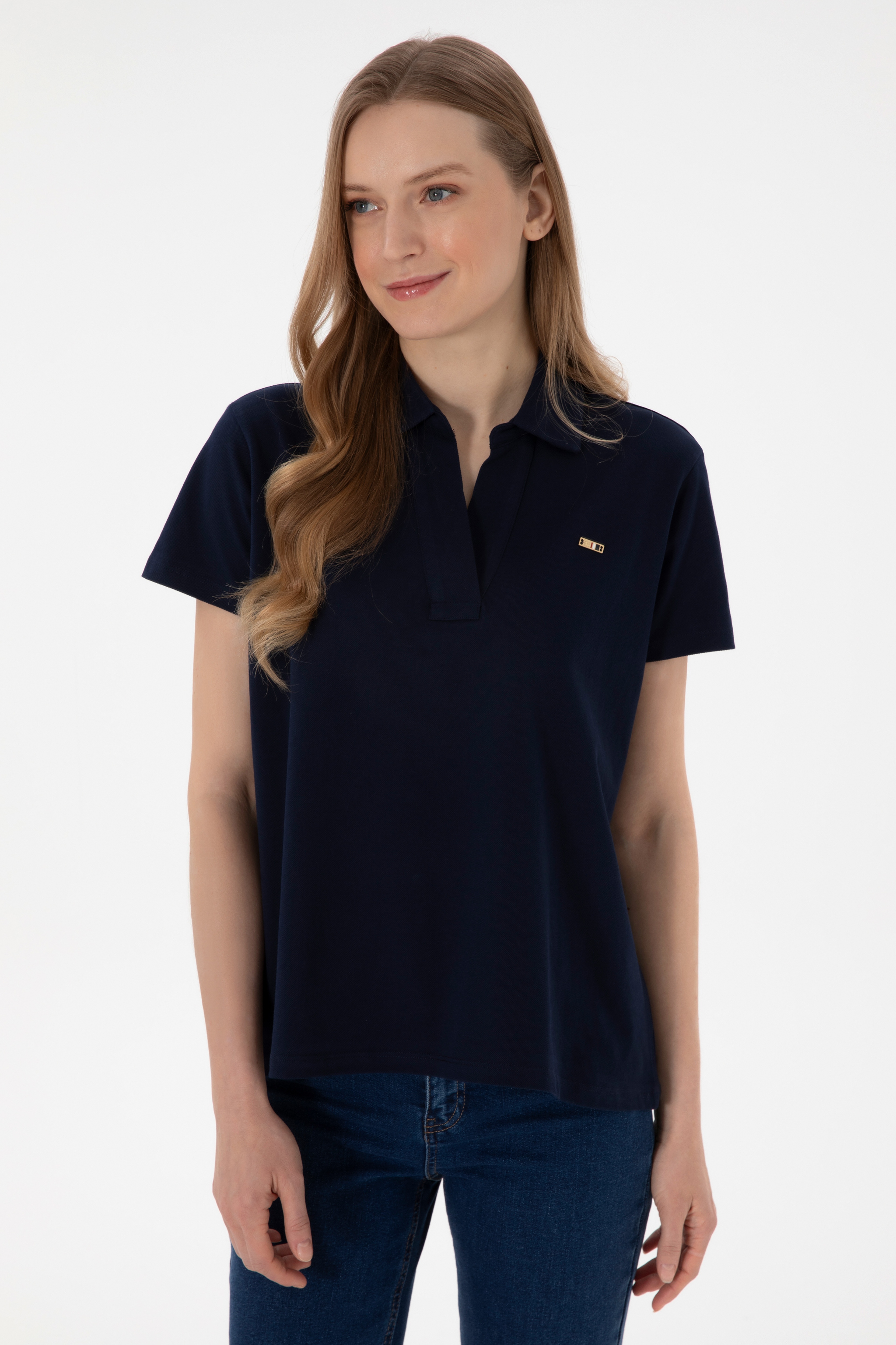 Kadın Lacivert Basic Polo Yaka Tişört