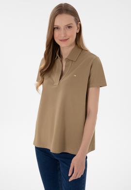 Kadın Haki Basic Polo Yaka Tişört - 50305700027