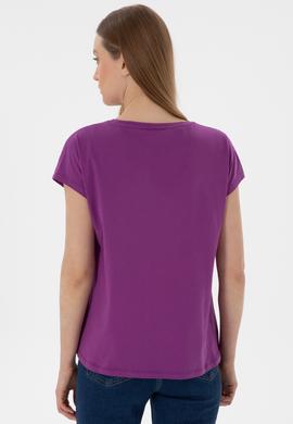 Kadın Mor V Yaka Basic Tişört - 50305825073