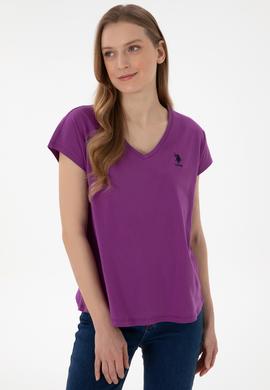 Kadın Mor V Yaka Basic Tişört - 50305825073