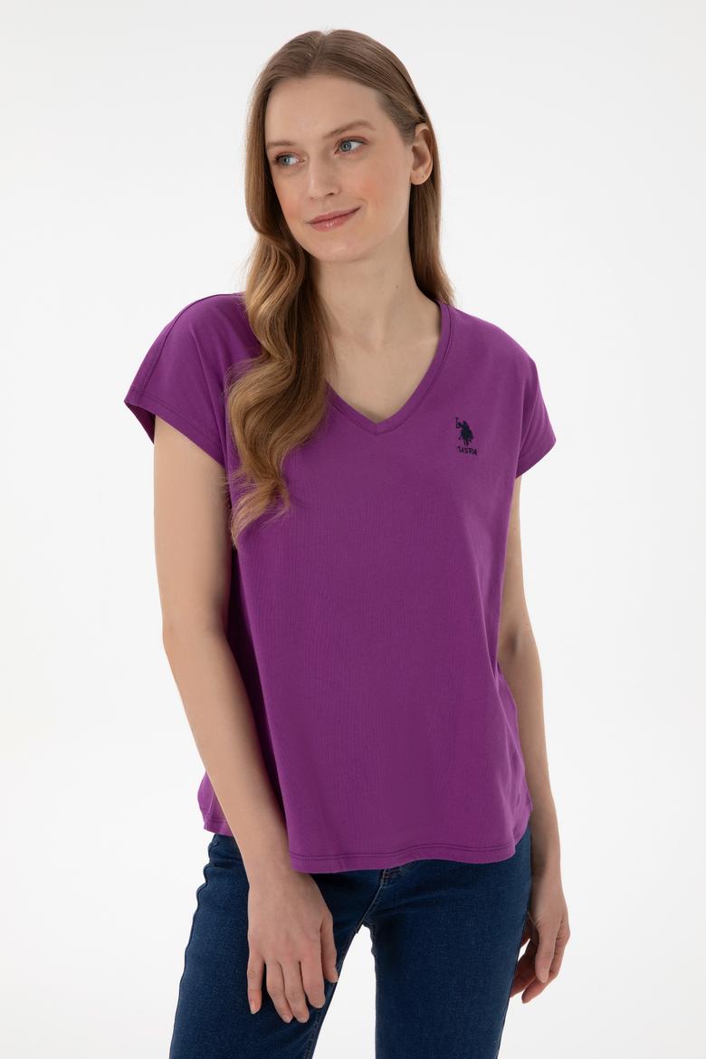 Kadın Mor V Yaka Basic Tişört - 50305825073