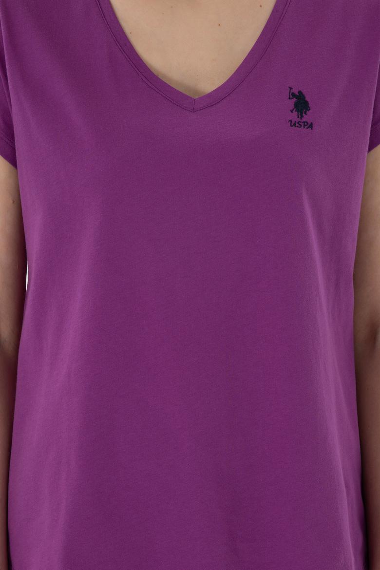 Kadın Mor V Yaka Basic Tişört - 50305825073