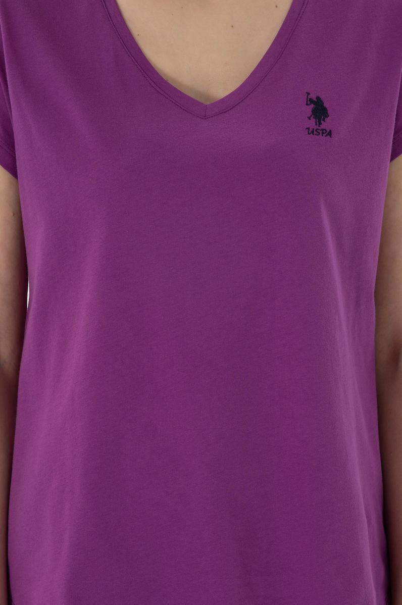 Kadın Mor V Yaka Basic Tişört