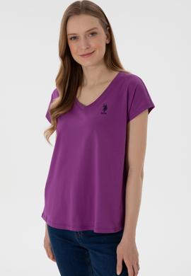 Kadın Mor V Yaka Basic Tişört - 50305825073