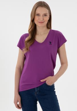 Kadın Mor V Yaka Basic Tişört - 50305825073