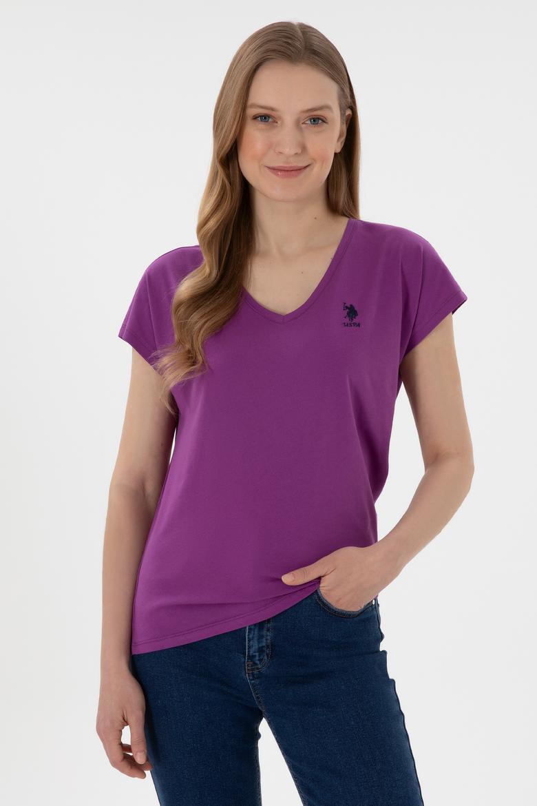Kadın Mor V Yaka Basic Tişört