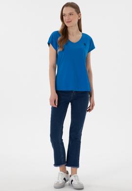Kadın Kobalt Mavi V Yaka Basic Tişört - 50305825086