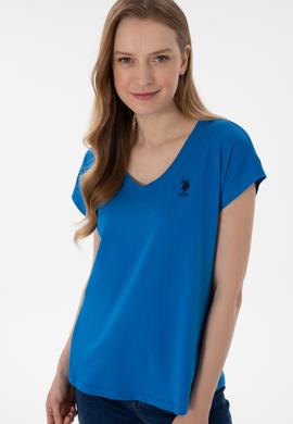 Kadın Kobalt Mavi V Yaka Basic Tişört - 50305825086