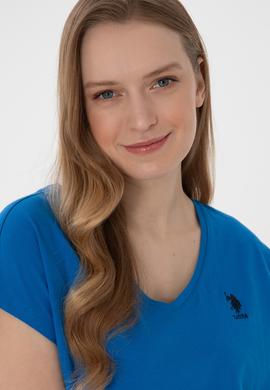 Kadın Kobalt Mavi V Yaka Basic Tişört - 50305825086