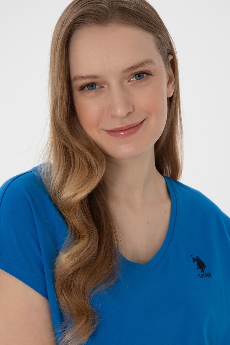 Kadın Kobalt Mavi V Yaka Basic Tişört - 50305825086