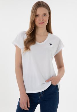 Kadın Beyaz V Yaka Basic Tişört - 50305825008