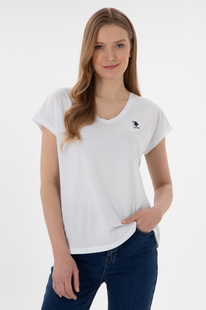 Kadın Beyaz V Yaka Basic Tişört