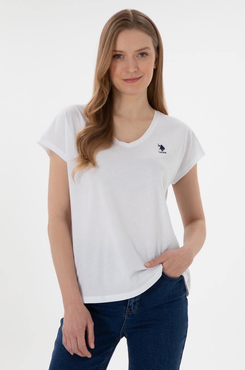 Kadın Beyaz V Yaka Basic Tişört